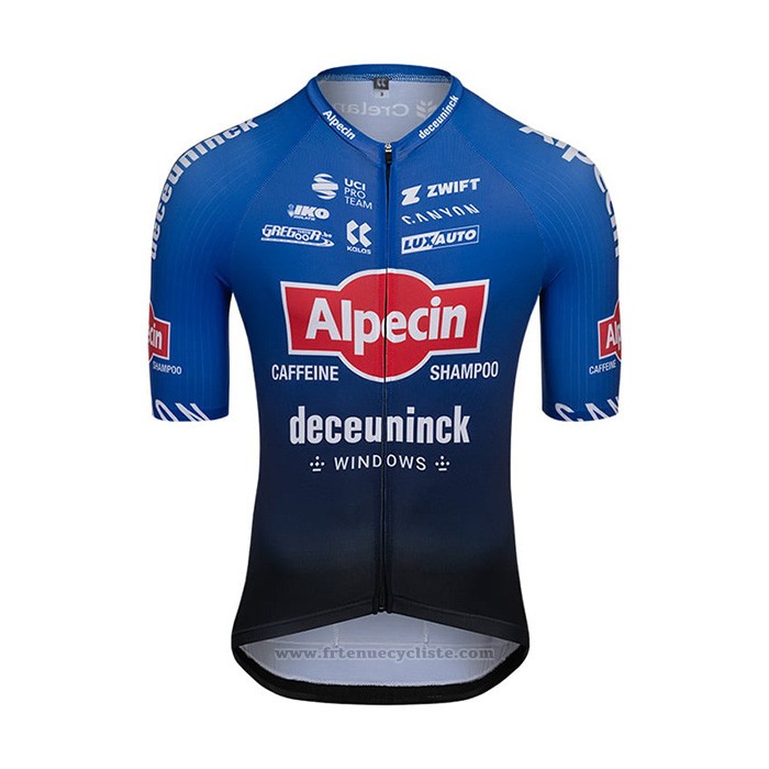 2022 Maillot Cyclisme Alpecin Deceuninck Noir Bleu Manches Courtes et Cuissard